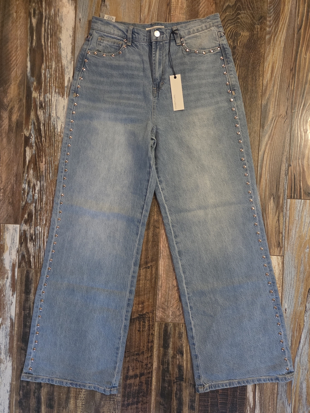 Habitual Light Blue Studded Wide-Leg Women's Jeans